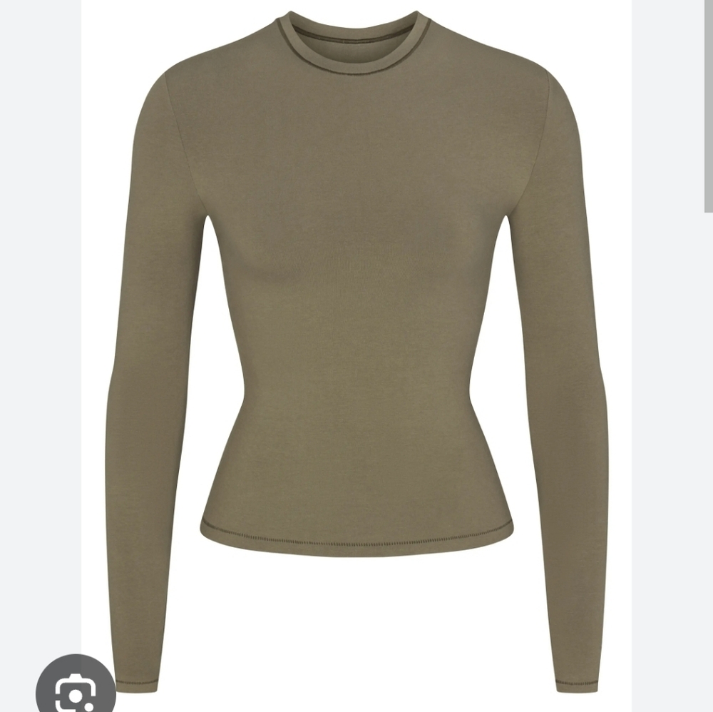 Skims Cotton Jersey Long Sleeve T-Shirt Limited Edition Army Green